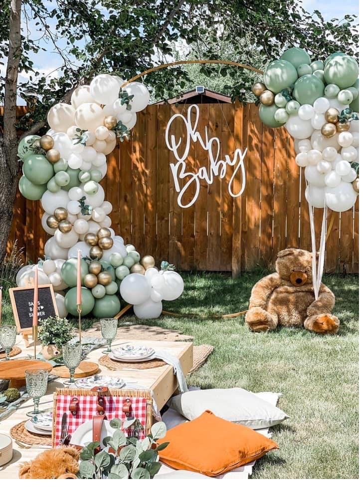 Backyard baby shower setup