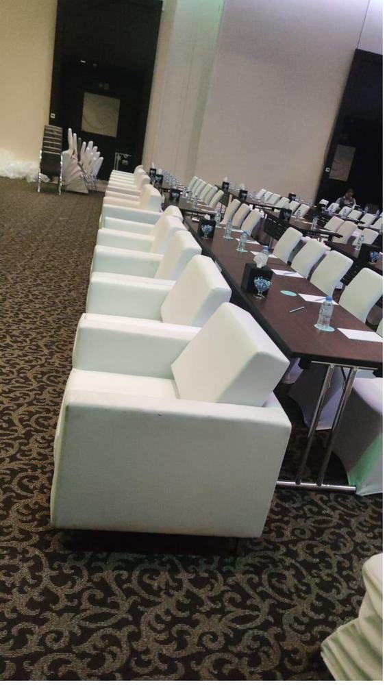White lounge sofa seating for corporate event