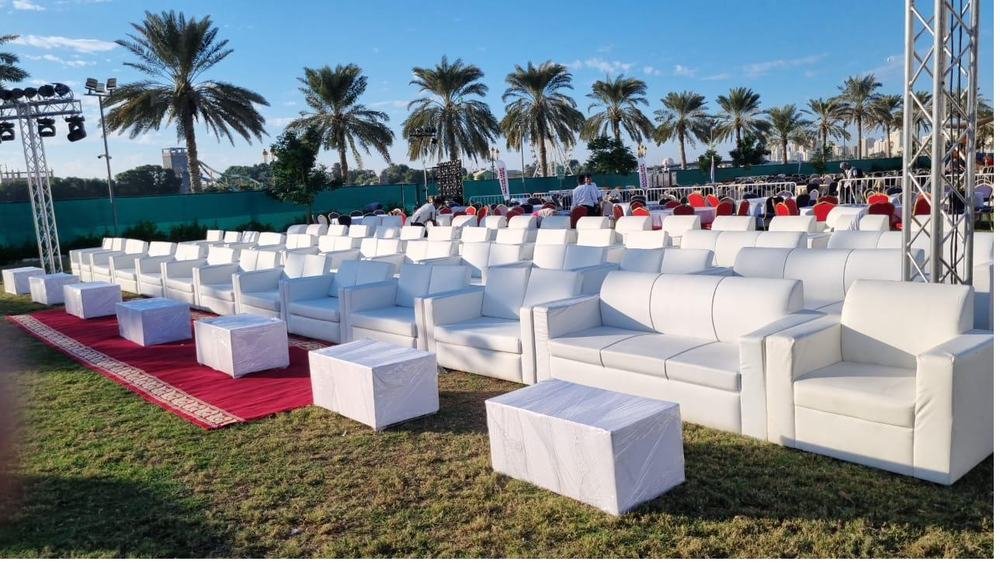 Outdoor event furniture setup Dubai